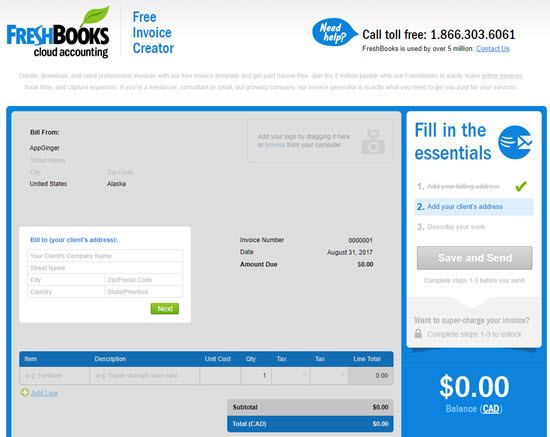 FreshBooks Free Invoice Creator