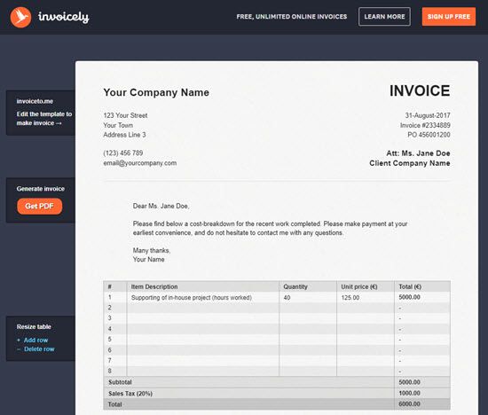 InvoiceToMe Free Invoice Generator