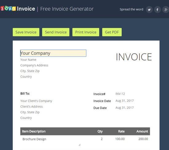 Zoho Free Invoice Generator