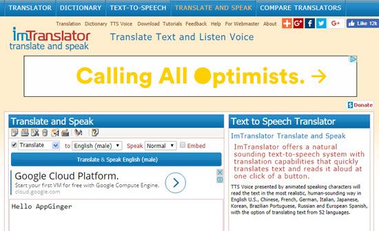 ImTranslator Text to Speech Software