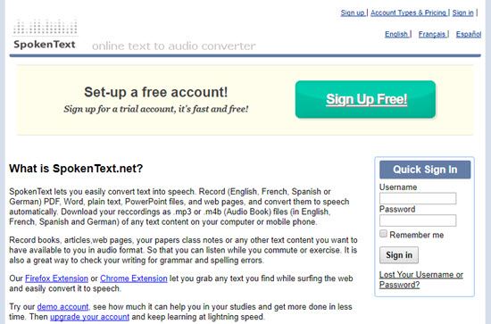 SpokenText Text to Speech online Software