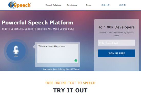 ispeech Text to Speech Online Services